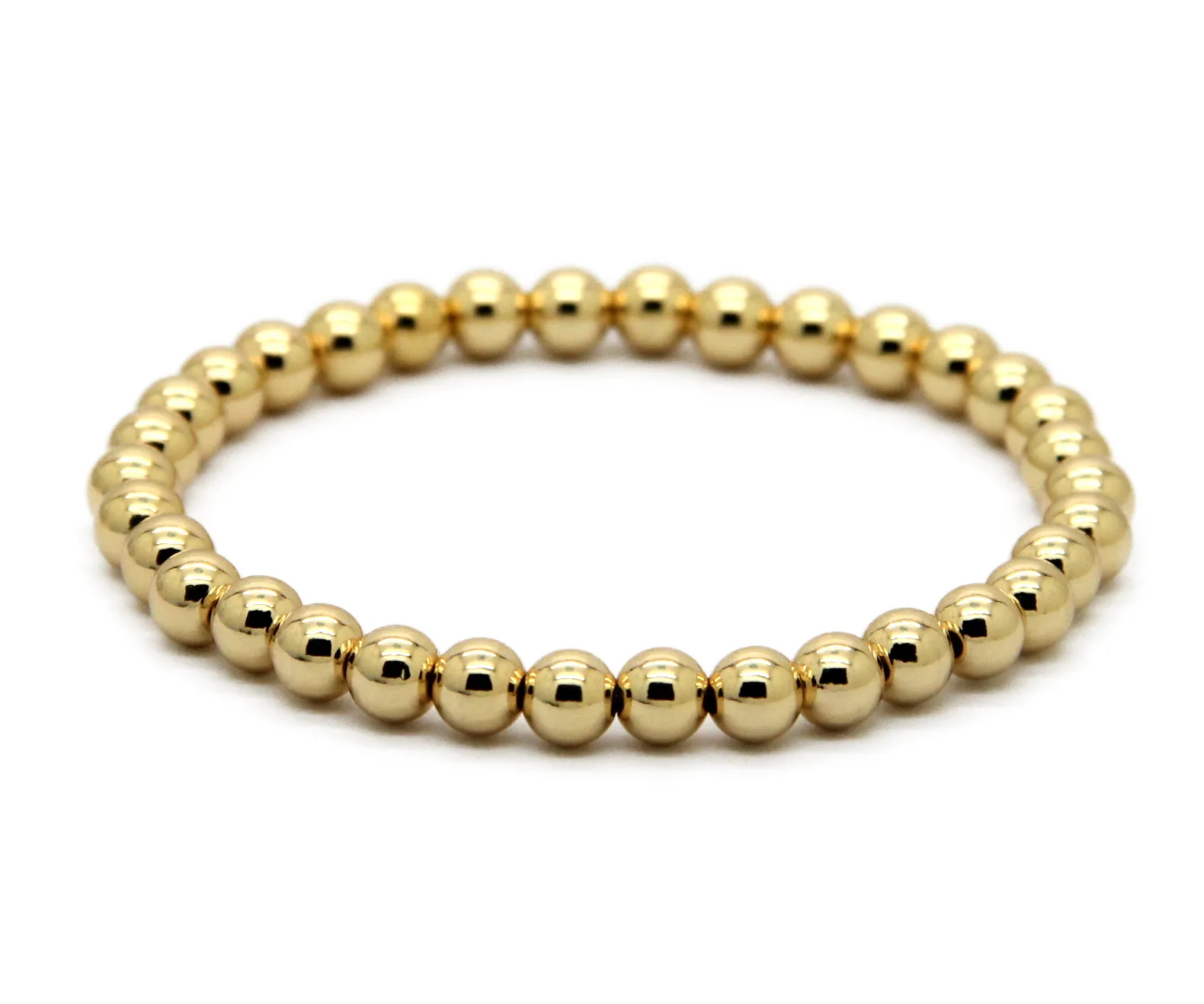 Whole 10pcs lot 6mm 24K Real Gold Rose Gold Platinum Plated Round Copper Beads Men Woman Birthday Gifts Stretch Bracelet241e