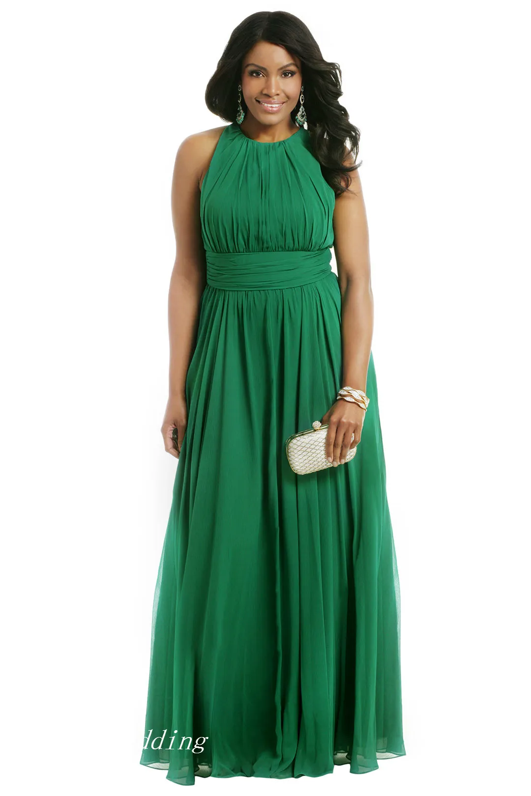 Vestido de noche Formal de talla grande verde esmeralda, vestido largo de gasa de línea A para ocasiones especiales, vestido de fiesta de graduación 256W