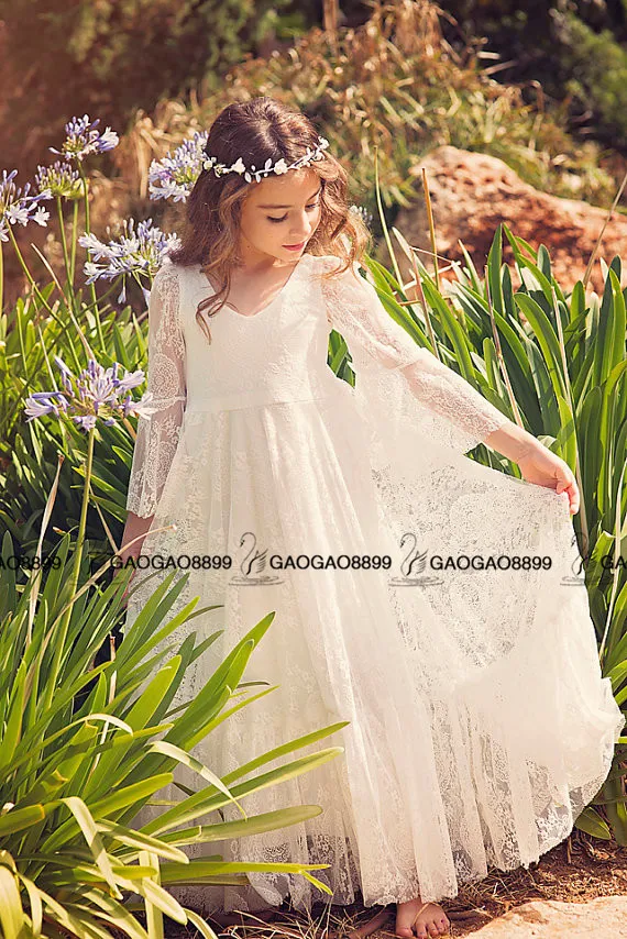 첫 번째 친교 드레스 꽃 소녀 흰색 레이스 드레스 Bohochic 레이스 드레스 여자와 유아 보 호오 플라워 걸 드레스 86701948527520