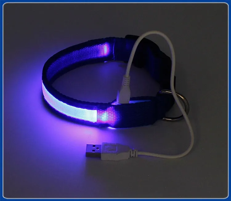 2016 Neues Hundezubehör, USB-LED-Hundehalsbänder, Gurtband, wiederaufladbarer Akku, 3 Größen, 6 Farben, 9738857