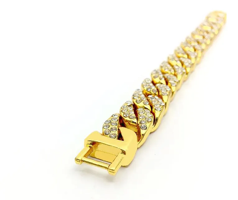 Bracelet à maillons cubains en diamant simulé de luxe pour hommes Bracelet cubain Miami plaqué or de haute qualité pour hommes bijoux Hip Hop