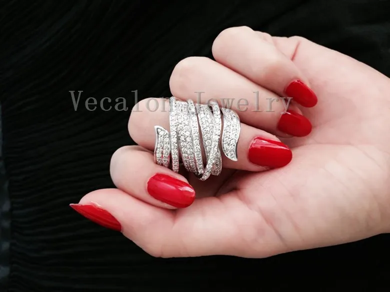 Vecalon Fashion Pave set diamant simulé Cz bague de fiançailles de mariage pour les femmes 10KT or blanc rempli bague de fête