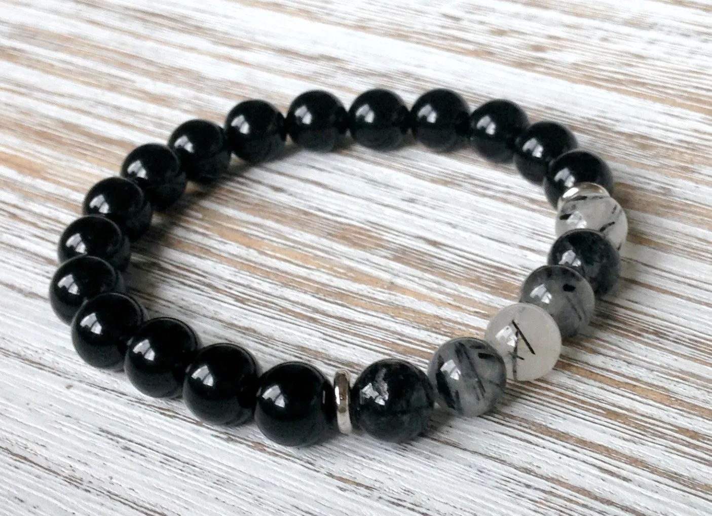 SN1055 Top Quality Black Onyx Rutilated Quartz Bracelet Healing Bracelet Bracelet Heart Chakra Yoga Jewelry262o