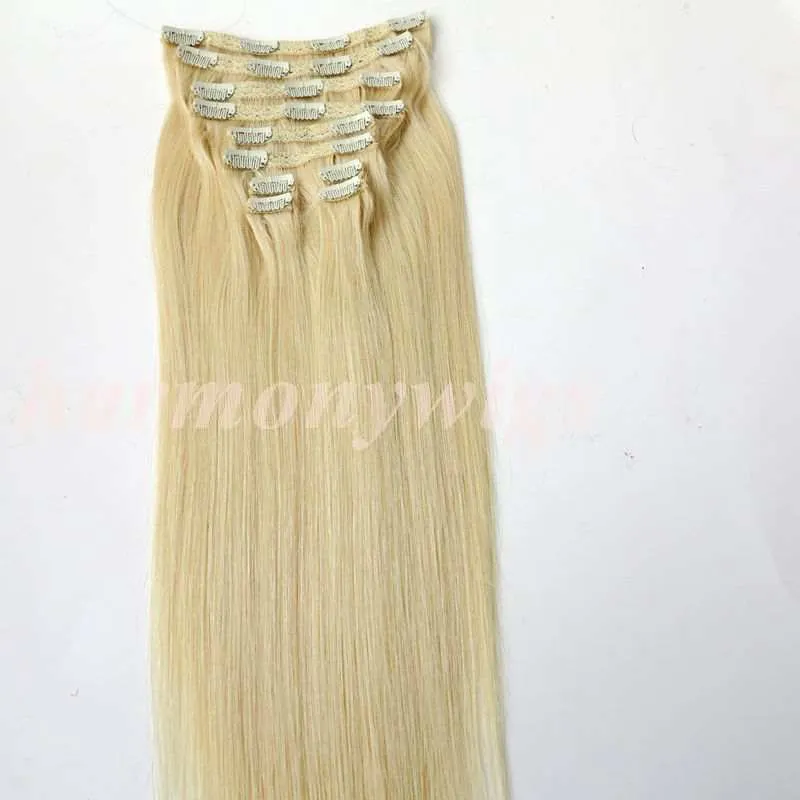 160g Clip in hair Extension human hair #613/Bleach Blonde 20 22inch Straight Brazilian Hair Extensions