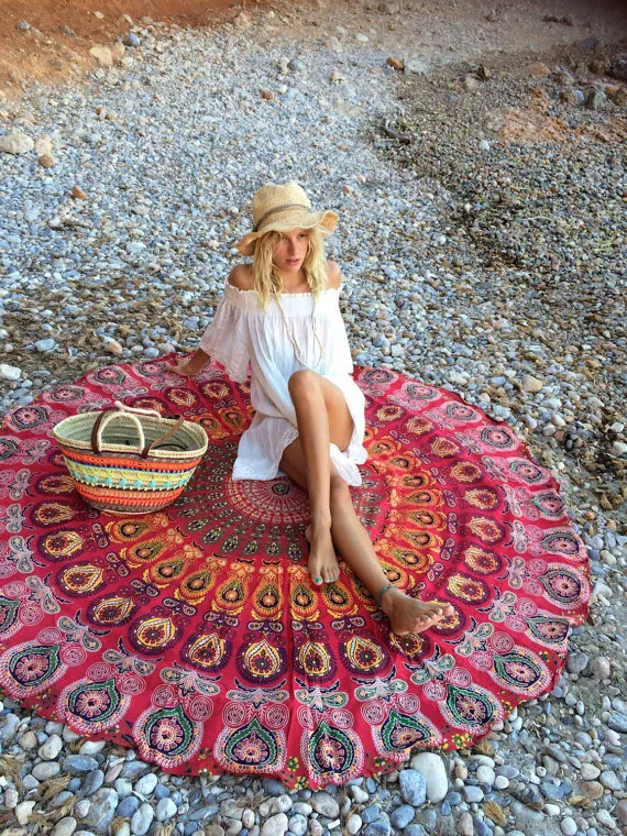 2017 Nova Rodada Beach Cobertor Tapeçaria Hippy Boho Gypsy Algodão Toalha De Algodão Toalha De Praia Rodada Yoga Mat Frete Grátis