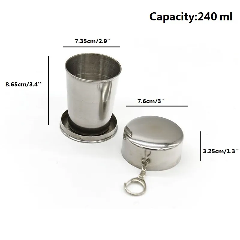 50 adet Yeni Katlanabilir Drinkware 240 ml Paslanmaz Çelik Katlanır Teleskopik Katlanabilir Su Bardağı Bira Kupa Açık Seyahat Kamp Malzemeleri ZA0855