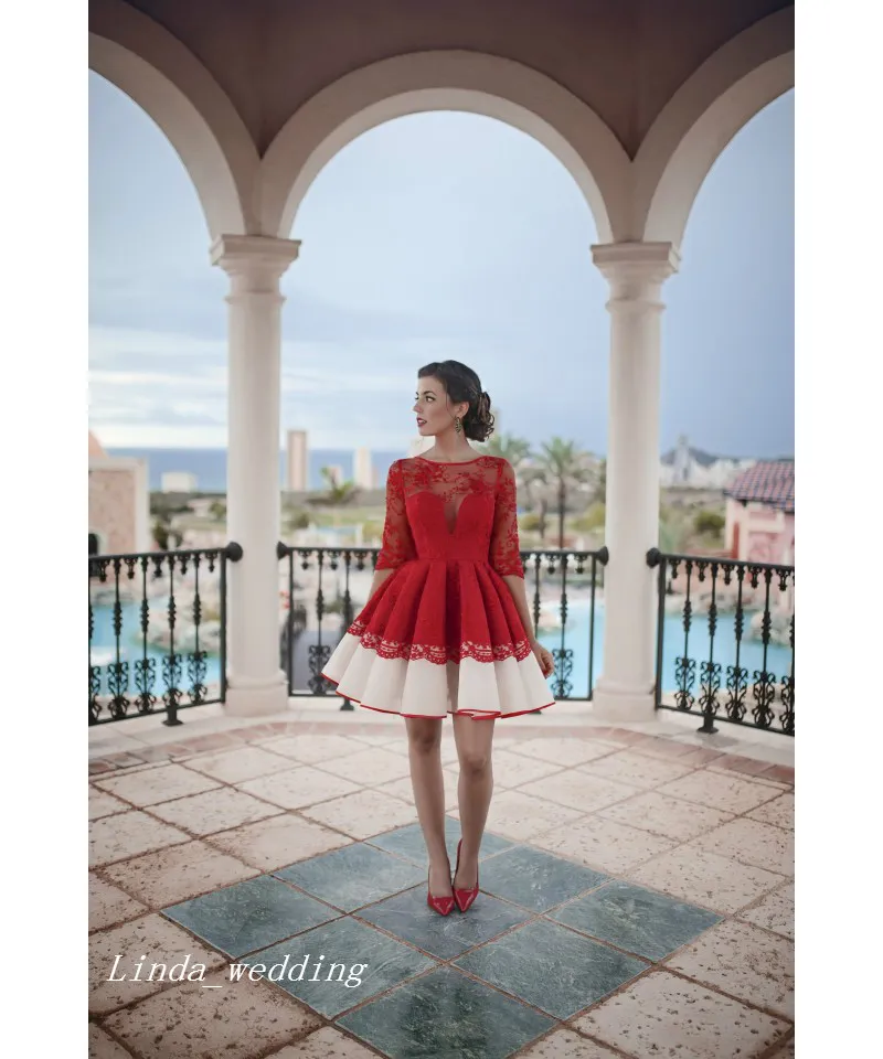 2019 robe de Cocktail en dentelle rouge Style espagnol robe de soirée formelle courte robe de célébrité robes de fiesta cortos