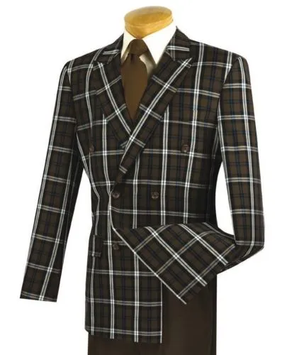 Fashion Men's brown window glass double-breasted 6 button classic men's office suit 2 (jacket + pants) custom made