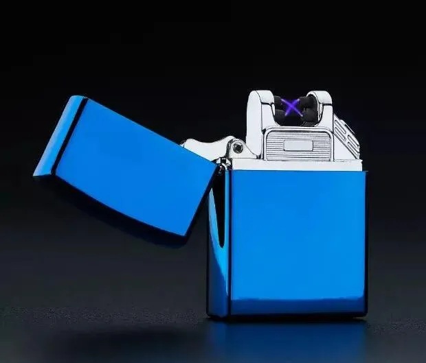 Nyaste vindtäta tändare metall dubbelbågspuls laddning USB cigarett elektroniska lättare rökning tillbehör verktyg med presentförpackning