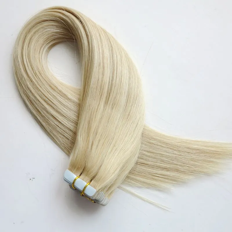 人間の髪の延長の50g 20個のテープ18 20 22 24インチ＃60A色の接着剤の皮wefts puのテープ人の髪