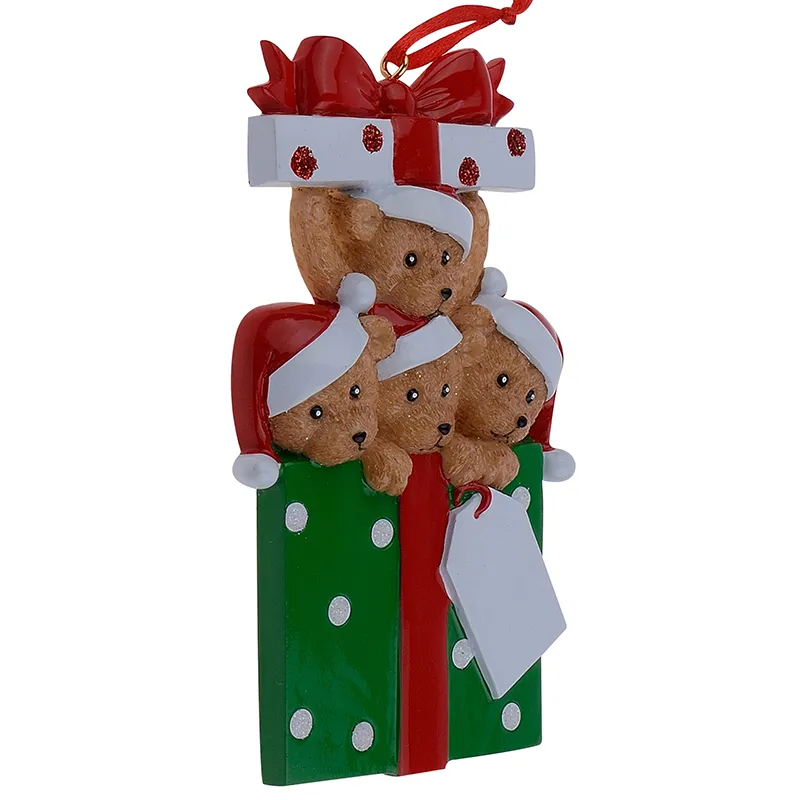 Cała żywiczna rodzina niedźwiedzi 4 ozdób świątecznych spersonalizowane prezenty, które mogą napisać własne imię na wakacje i dekoracje domu 8458221