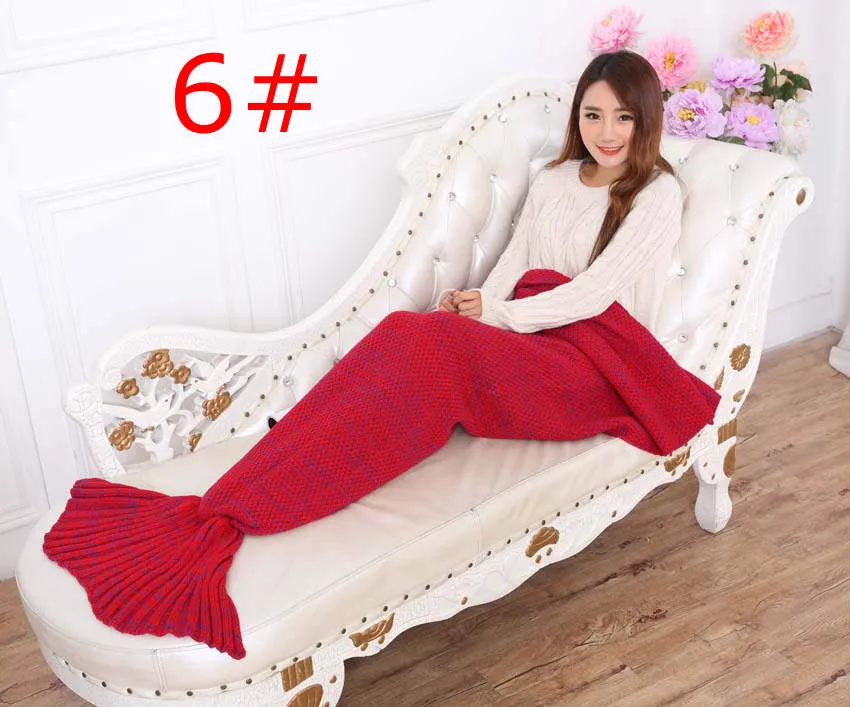 195 x 90cm人魚のテール毛布スーパーソフトハンドかぎ針編みの漫画女性ソファ毛布の空調毛布の編み物毛布7色