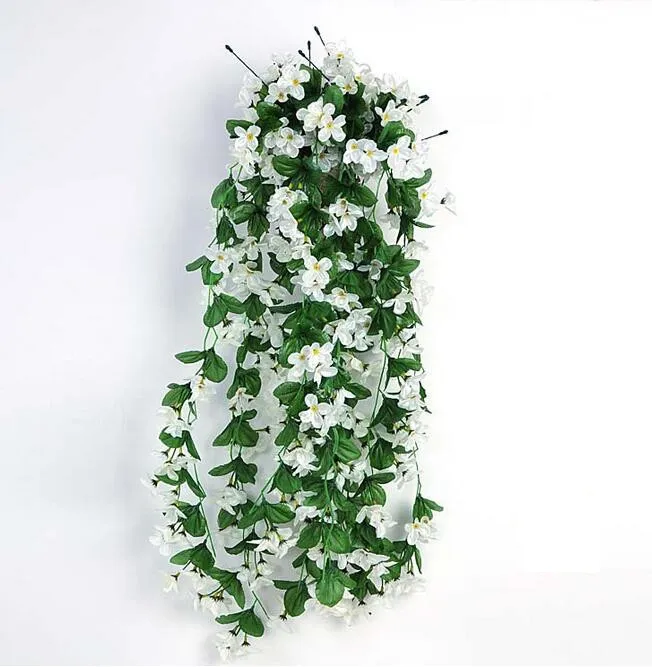 시뮬레이션 꽃 등나무 바구니 Chlorophytum 보라색 벽 매달려 홈 가정 장식 인공 꽃 포도 나무