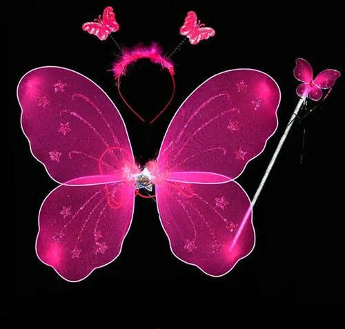 HOT 천사 나비 날개 세 피스 나비 날개, 머리 농구, 마술 지팡이 할로윈 아이들 사진 소품 선물을 수행