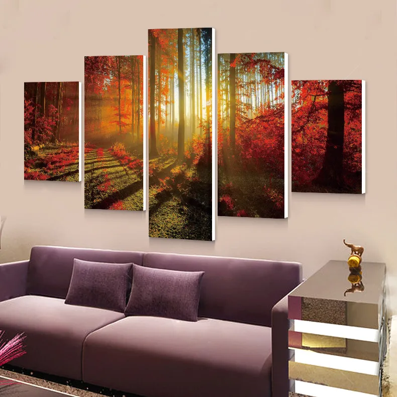 Discreet toespraak Passief Forest Painting 5P Canvas Wall Art Foto Woondecoratie Woonkamer Canvas  Print Modern Schilderij Groot Canvas Art Goedkoop Van 13,01 € | DHgate