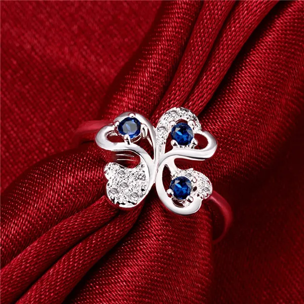 Meilleur cadeau Full Diamond Heart Clover 925 bague en argent STPR062C livraison gratuite toute nouvelle pierre précieuse blanche bagues plaquées en argent sterling