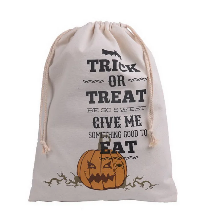 Bolso de tela de algodón con lazo Bolsa de calabaza Linterna de Halloween Favor de Halloween con truco de Halloween Bolsas de Halloween