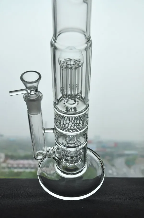 Real image Straight Glass bongs arm tree perc honeycomb and showerhead percolator thick glass Pipe water pipe FUNCTIONAL large pipe