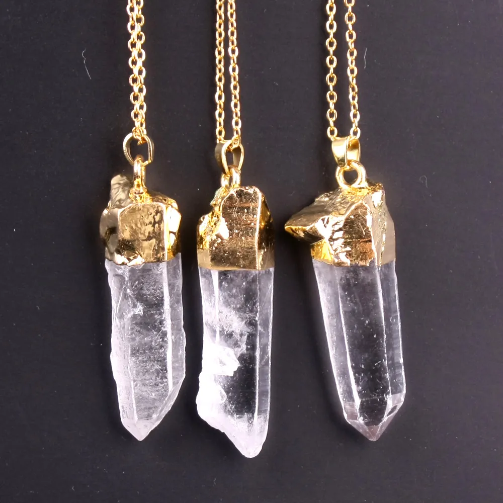 3PCS Rock Quartz Pendant Necklace for Women Tumbled Raw Irregular Crystal  24