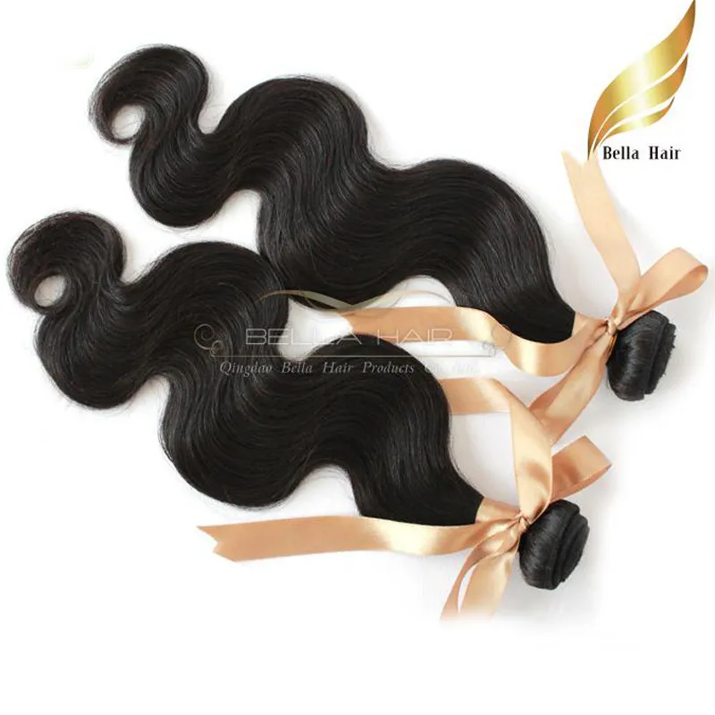 Virgin Hair Extensions Mongolian Obehandlat Hårväv 8 "-30" 1PC Kroppsvåg Vågig Naturfärg Double Weft DHL Bellahair