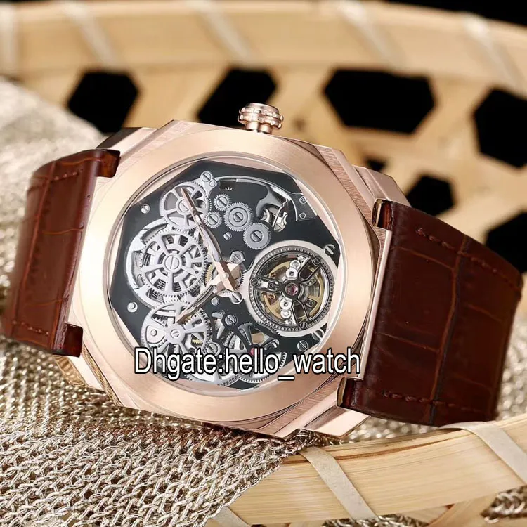 Novo 6 Estilo Octo Finissimo Tourbillon 102719 Esqueleto Automático Mens Watch Rose Gold Rubber Strap Alta Qualidade Gent New Watches211w