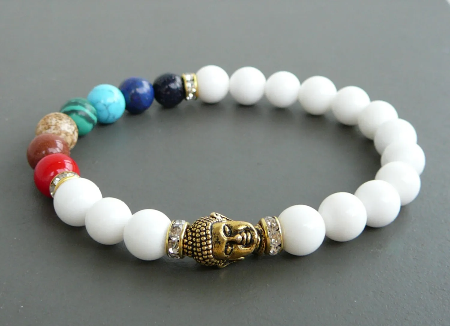 Pierre naturelle Malabracelet 7 chakra Bracelet Blanc Jade bracelet yoga accessoires tibétain malas Méditation Bijoux Perlé bracele300C