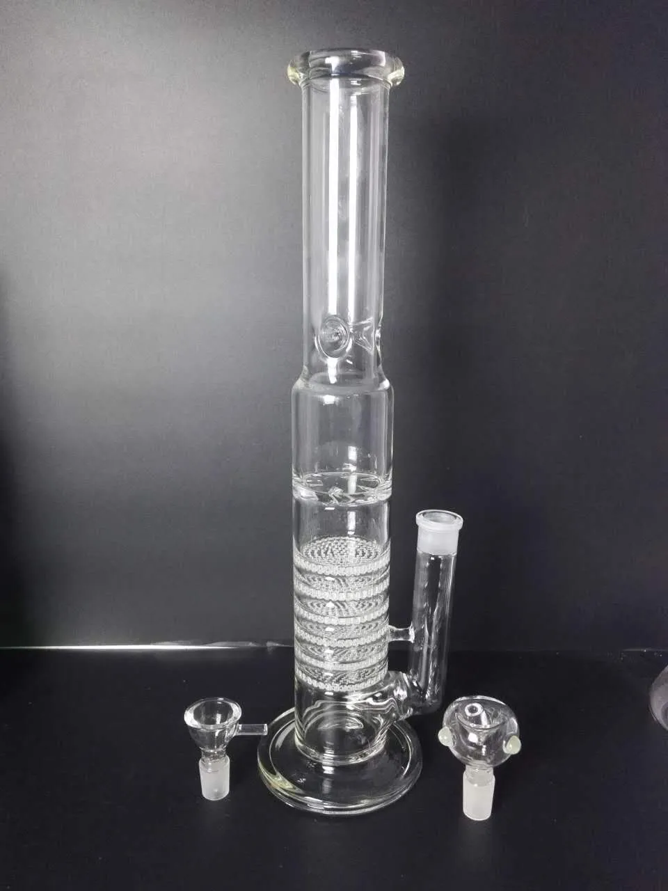 H: 45CM Bang en verre Pipe à eau pratique Percolateur en nid d'abeille à 7 couches Bubbler Recycler Plates-formes pétrolières Ash Catcher 18mm Joint Bol en verre Portable