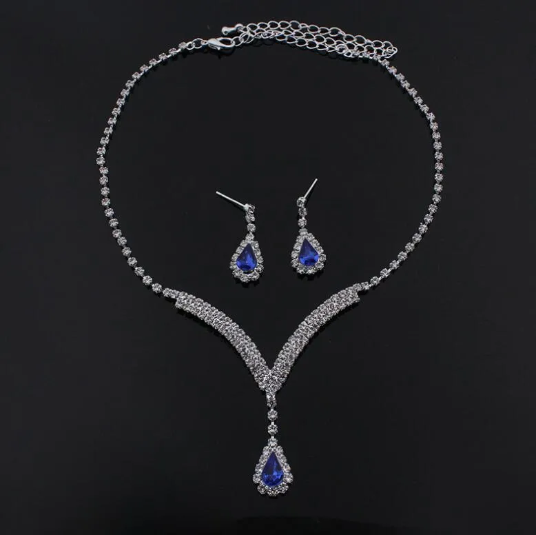 Lujo sparkly V en forma de conjuntos de joyas para la boda de baile de noche Cocktail accesorios nupciales rhinestone colgante de cristal pendientes collar conjunto