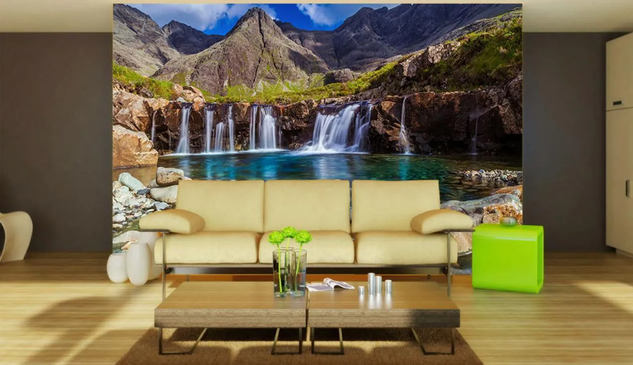 Belle chute d'eau mur TV Landscape Home Improvement Photo Wallpaper Lac Décoration Peinture papier peint 3D