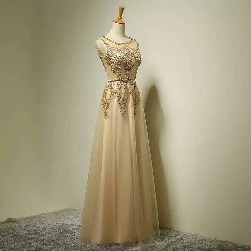 真珠のローズゴールド2016スクープネックイブニングガウンニューローブデソイレーのイブニングドレス