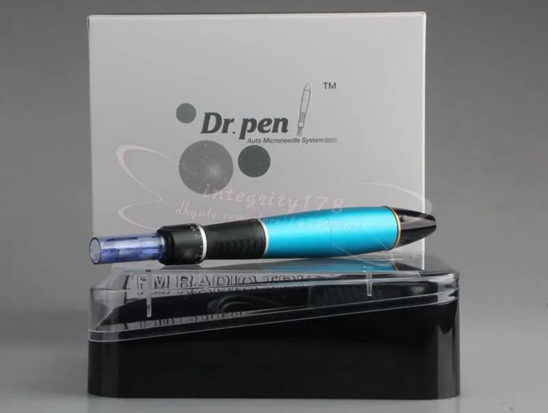 A1-W blu Dr. Pen Derma Pen Auto Micro ago Sistema Lunghezze dell'ago regolabili 0,25 mm-3,0 mm DermaPen elettrico Timbro 10 pz / lotto DHL