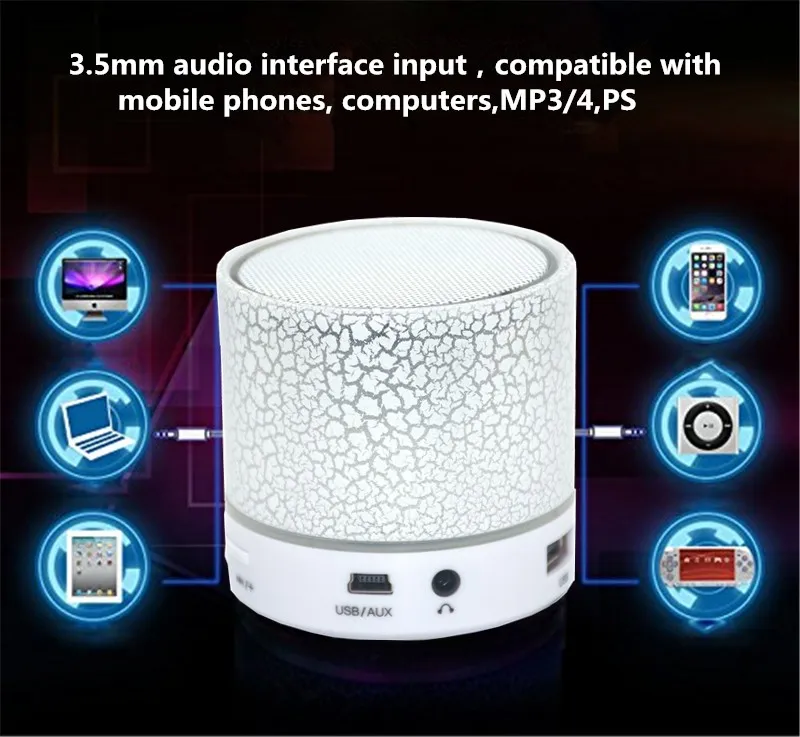 Venda quente Universal sem fio HiFi Bluetooth Speaker Music Subwoofer Caixa de Som Mini Portátil LED Speaker mão livre para o Telefone Móvel MP3 Player