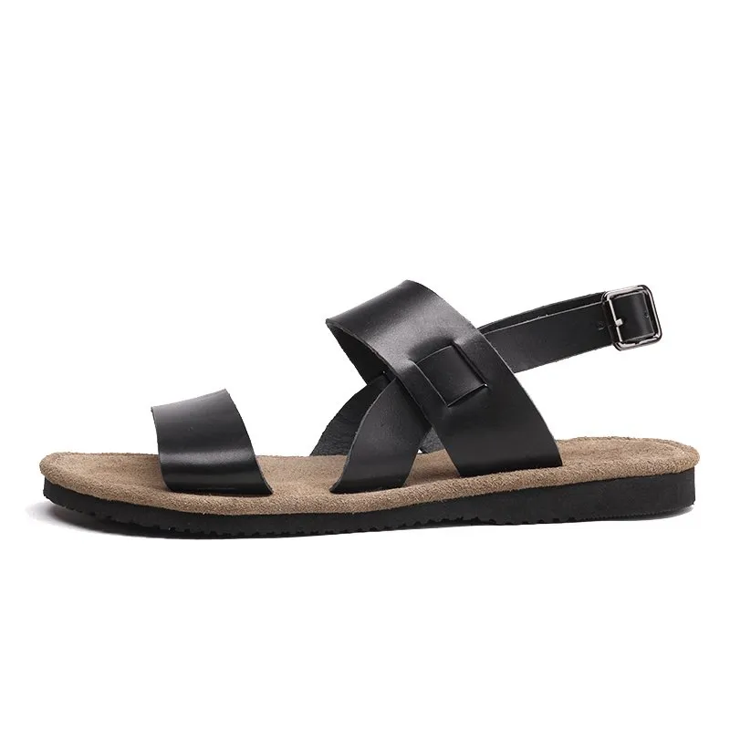 US6-10 Trendy Buckle Strap REAL Couro Casual Sandálias de Praia de Verão Dos Homens Ao Ar Livre Slides Top-Thongs Sapatos