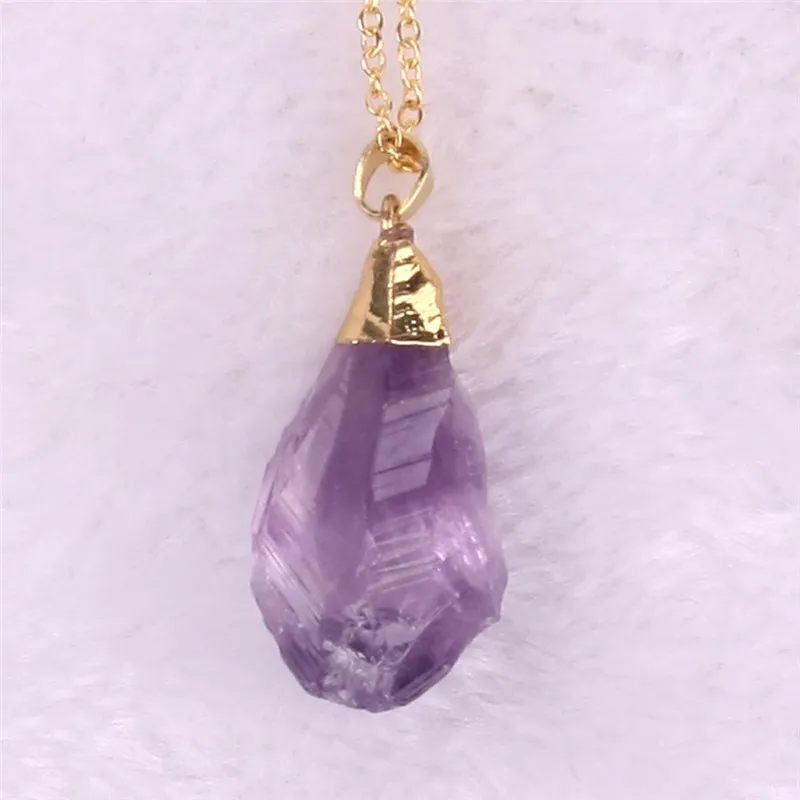 Irregular Handmade Raw Unpolished Amethyst Citrine Crystal Pendant Vintage Gold Plated Quartz Gemstone Necklaces Natural Stone Jewelry Gifts