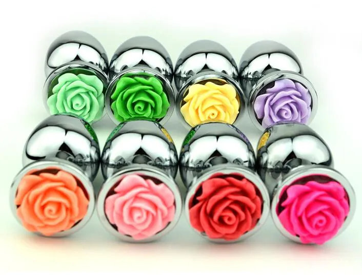 Aantrekkelijke Unisex 3 maten 3D Rose Flower Metal Anal Plug Butt Beads Booty Sieraden Volwassen Bdsm Product Sex Anus Toy Verschillende kleuren2679133