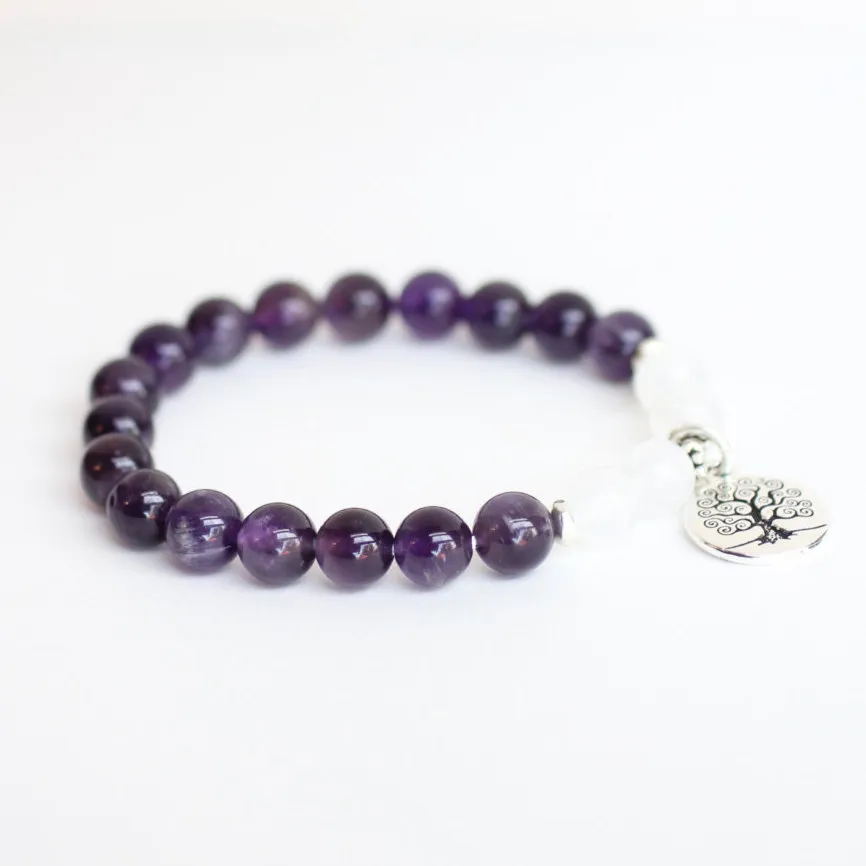 SN1090 Diseñador Amatista Piedra lunar Pulsera elástica Reiki Energía Meditación Pulsera Equilibrio Protección Emocional Calmante Pulsera