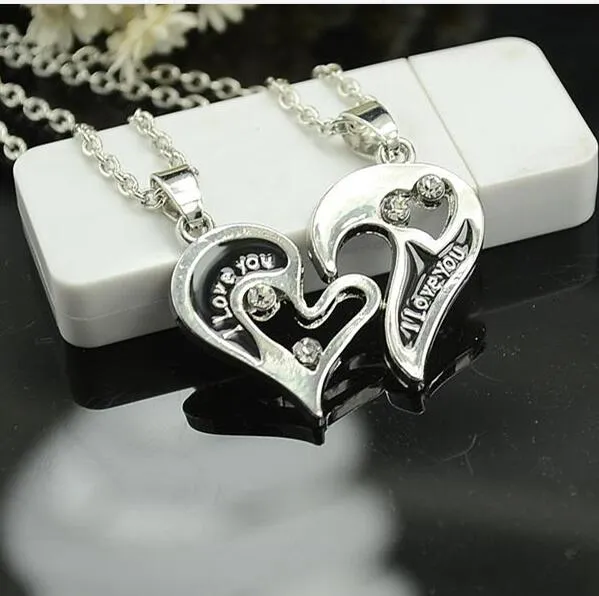 Part Heart Necklace Silver Puzzle Necklace Heart Love Letter Silver Plated Pendant Pendant Gift For Friend Christmas Gift