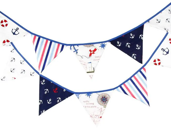 Moda Hot 12 Flags 3.2m Pirate Theme Theme Cotton Tkanina Tranding Pennant Flagi Banner Garland Wedding / Urodziny / Baby Shower Party Decoration