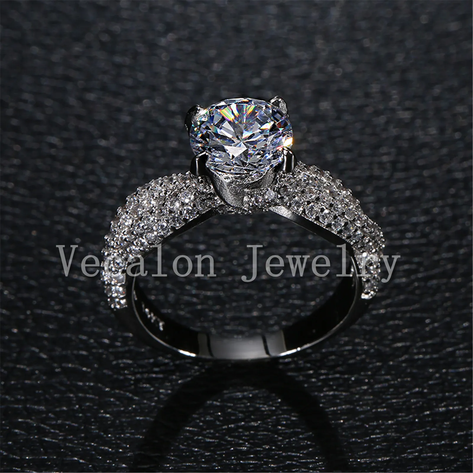 Vecalon dinosaurus klauw set 3ct topaz gesimuleerde diamant cz vrouwelijke trouwring 14kt wit goud gevulde verlovingsband voor vrouwen