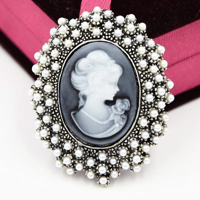 New Arrival!!Vintage Style Sparkle Rhinestone Crystal Studded Cameo Victoria Queen Head Brooch/Retro Cameo Maiden Woemn Brooch Pins B746