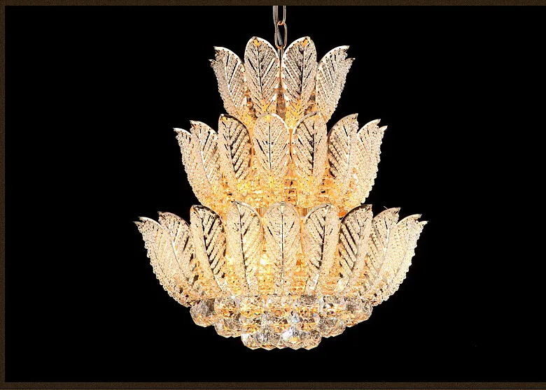 Nyligen Lotus Flower Gold Crystal Hängsmycke ljuskrona för matsal Bedroom Hotel Shop; Crystal Modern ljuskrona Gratis frakt