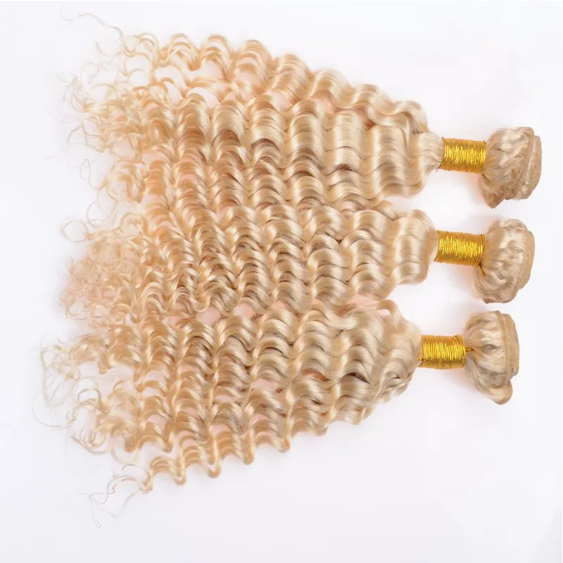 Malaysisches indisches brasilianisches blondes Haar tiefe Welle platinblondes lockiges Haar-Schuss 613 menschliche Haar-Webart