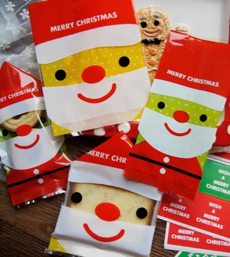 / 노란색 컬러 메리 크리스마스 쿠키 포장 오픈 상단 비스킷 스낵 베이킹 패키지 10 * 13.5cm, 7x15cm 가방