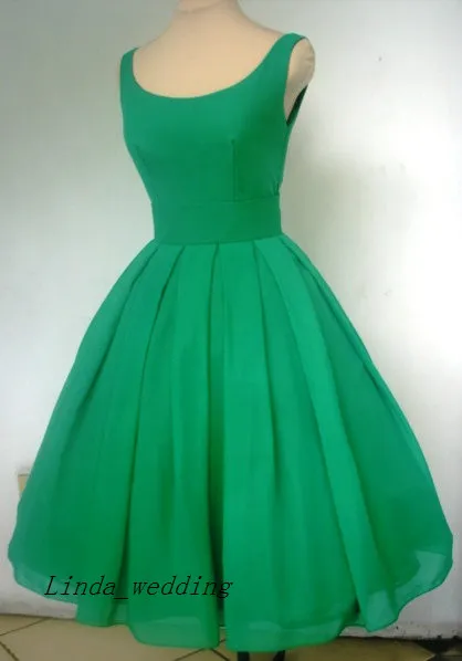 Vintage 1950's Short Emerald Green Cocktail Dress Sexy Scoop Neck Chiffon Cute Party Prom and Homecoming Dress