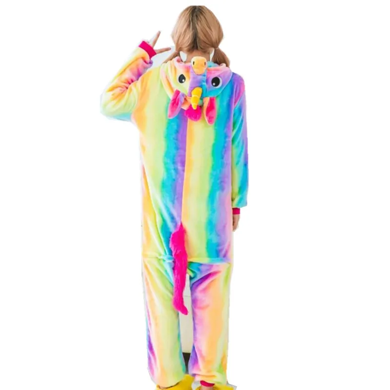 Rainbow Unicorn Costume Onesies Pajamas Kigurumi Jumpsuit Hoodies Adults Halloween Costumes257Q