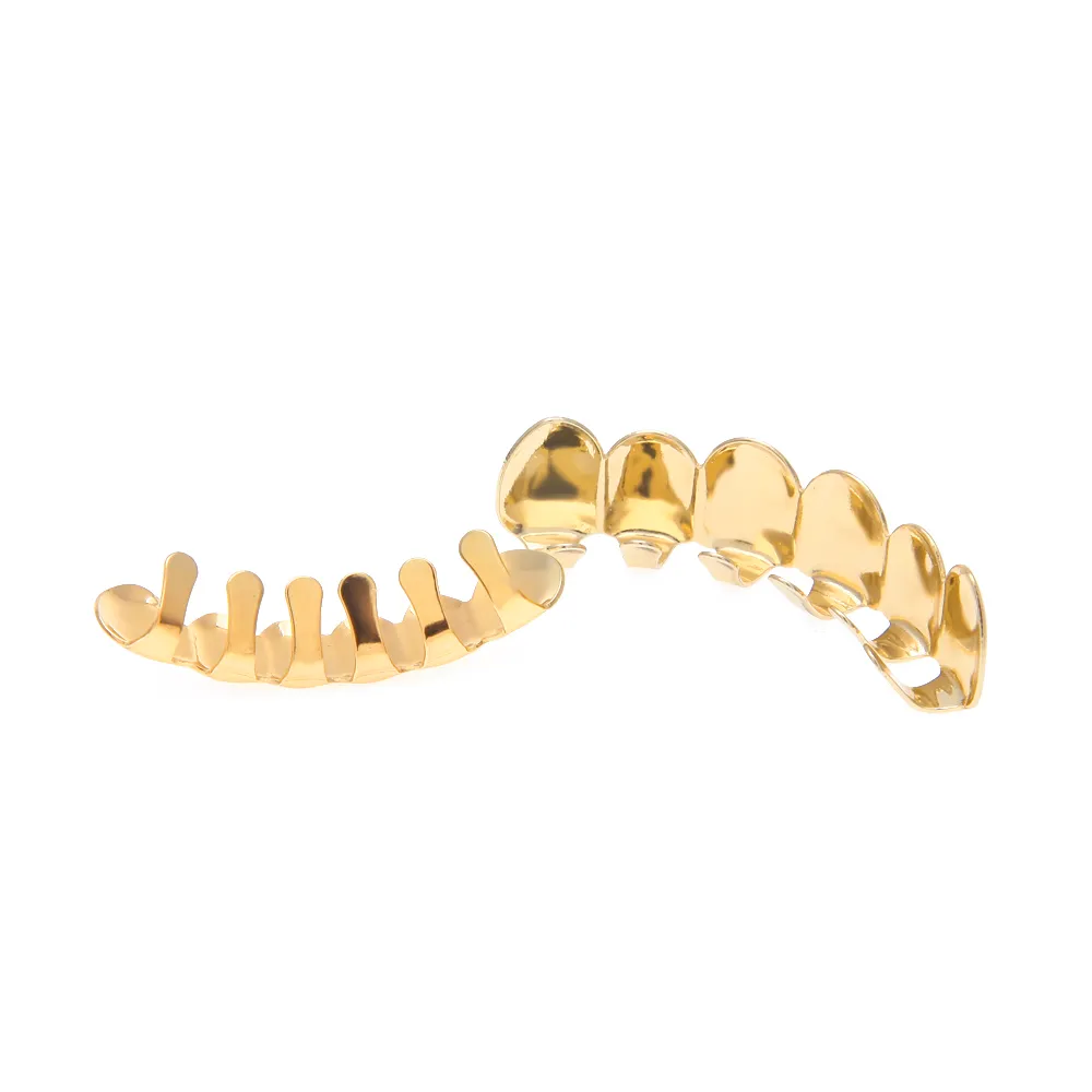 Nieuwe Custom Fit 14K Gold Golde Hip Hop Tands Grillz Caps Top Bottom Grill Set voor MAN3691614