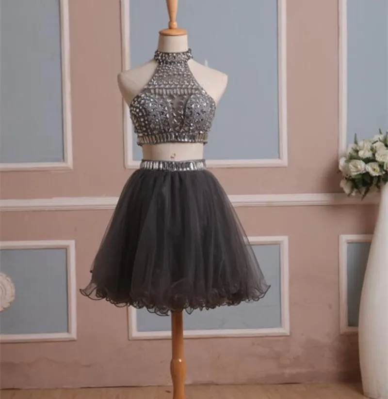 sachin and babi light blue dress Burgundy Halter Sparkly Two Piece Homecoming Dress – Sassymyprom main image 0