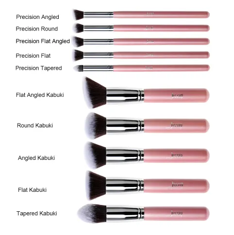 Atacado Jessup Professional Make up Brushes Set Fundação Blush Kabuki Eyeshadow Blending sobrancelha Brushes Rosa / Prata