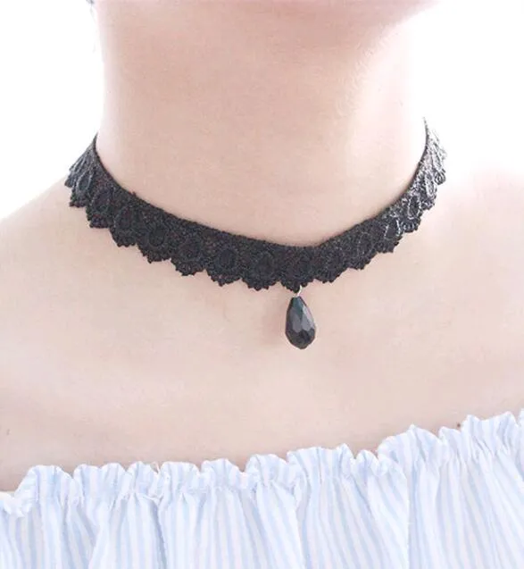 Women Choker Necklace Girls Gothic Collar Lace Velvet Chockers For Girls  And Women Black Little Silver Bells