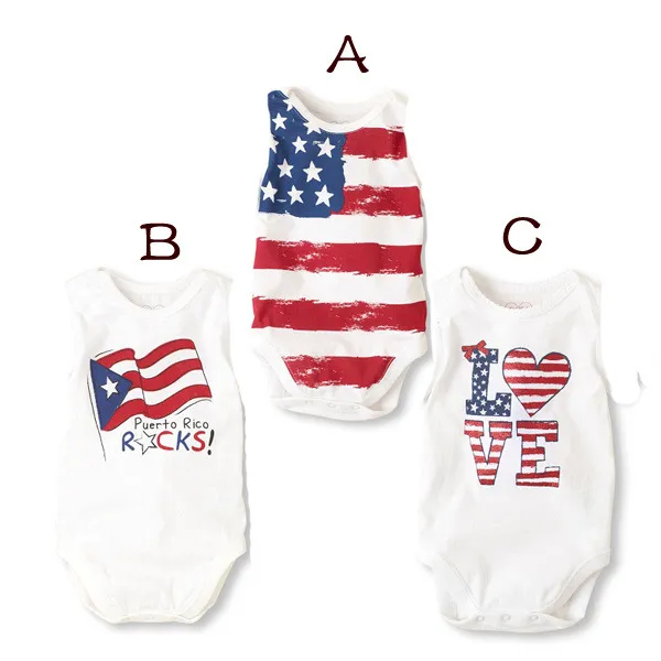 Amerikanska flaggan Babies Rompers Nyfödd Baby Sommarkläder Spädbarn Toddler One-Dele Romper Child Kids Jumpsuits Senaste design